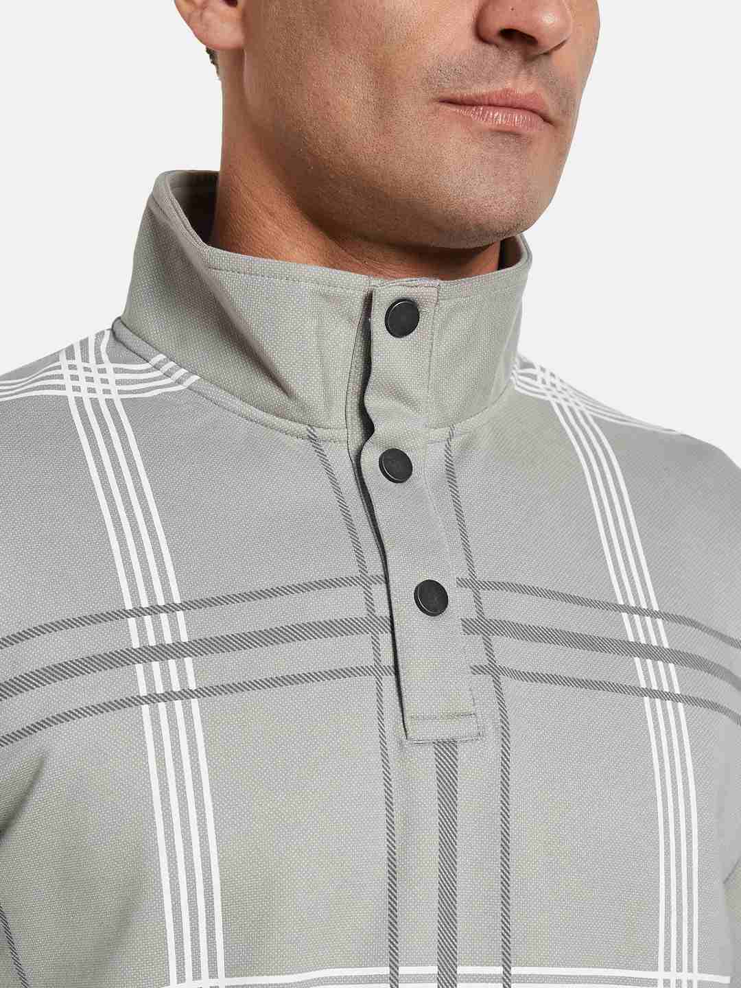Octave Men Striped Shirt Collar Pullover Sweatshirt