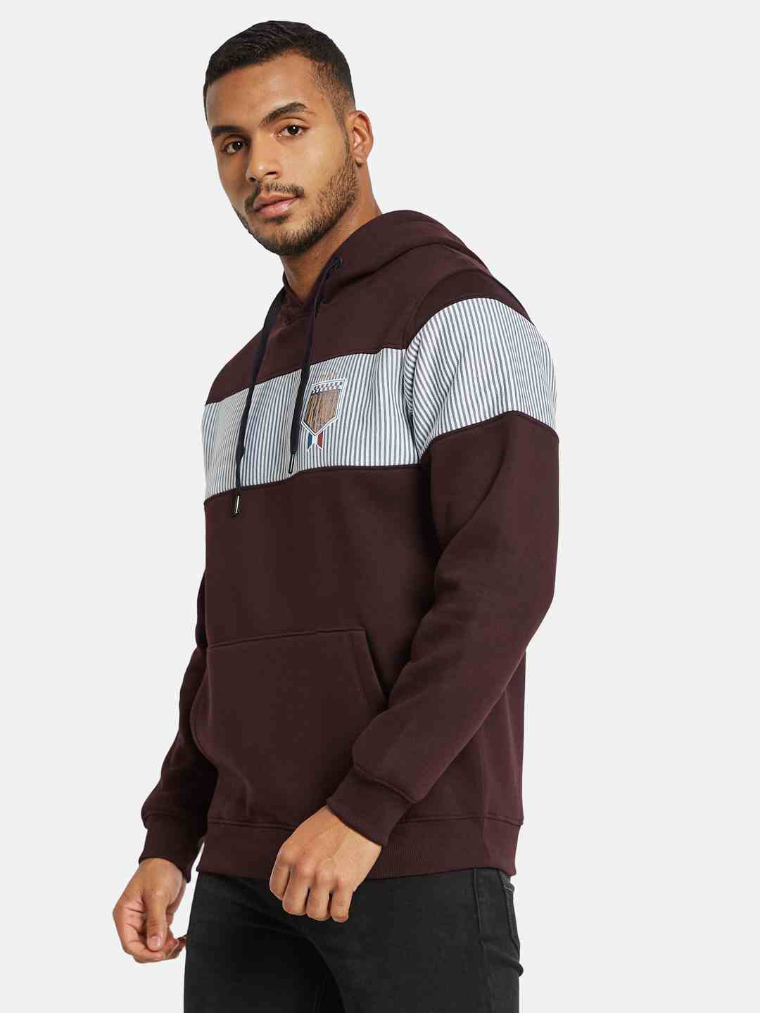 Octave Men Colourblocked Hooded Sweatshirt