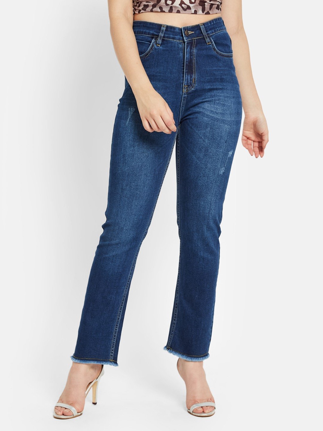 METTLE Women Straight Fit Light Fade Mid-Rise Stretchable Jeans