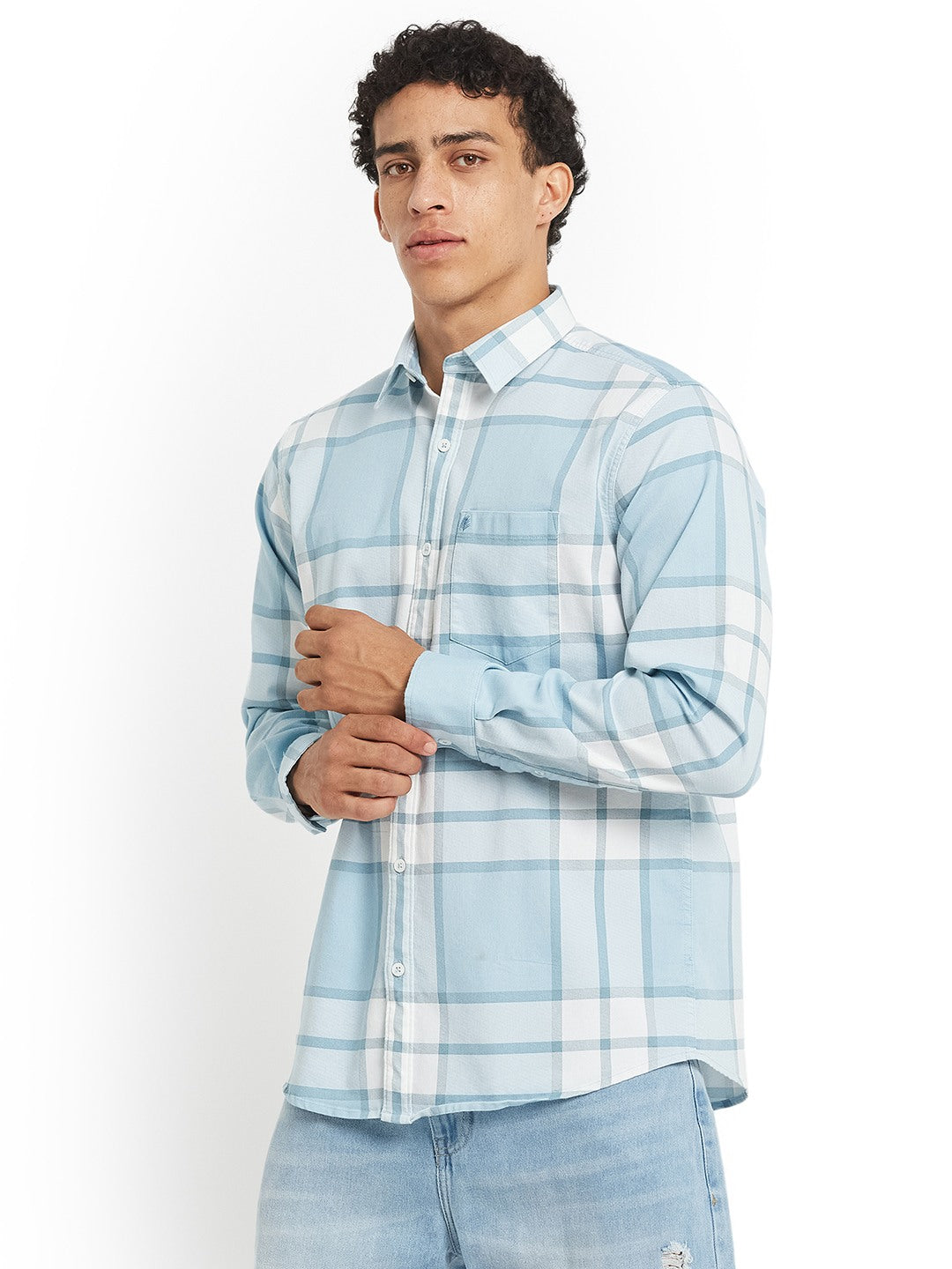METTLE SS25 Striped Cotton Spread Collar Casual Shirt