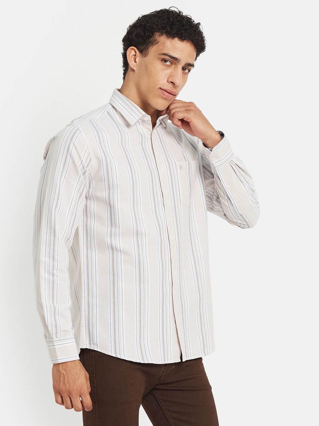 METTLE Men Vertical Striped Spread Collar Cotton Casual Shirt