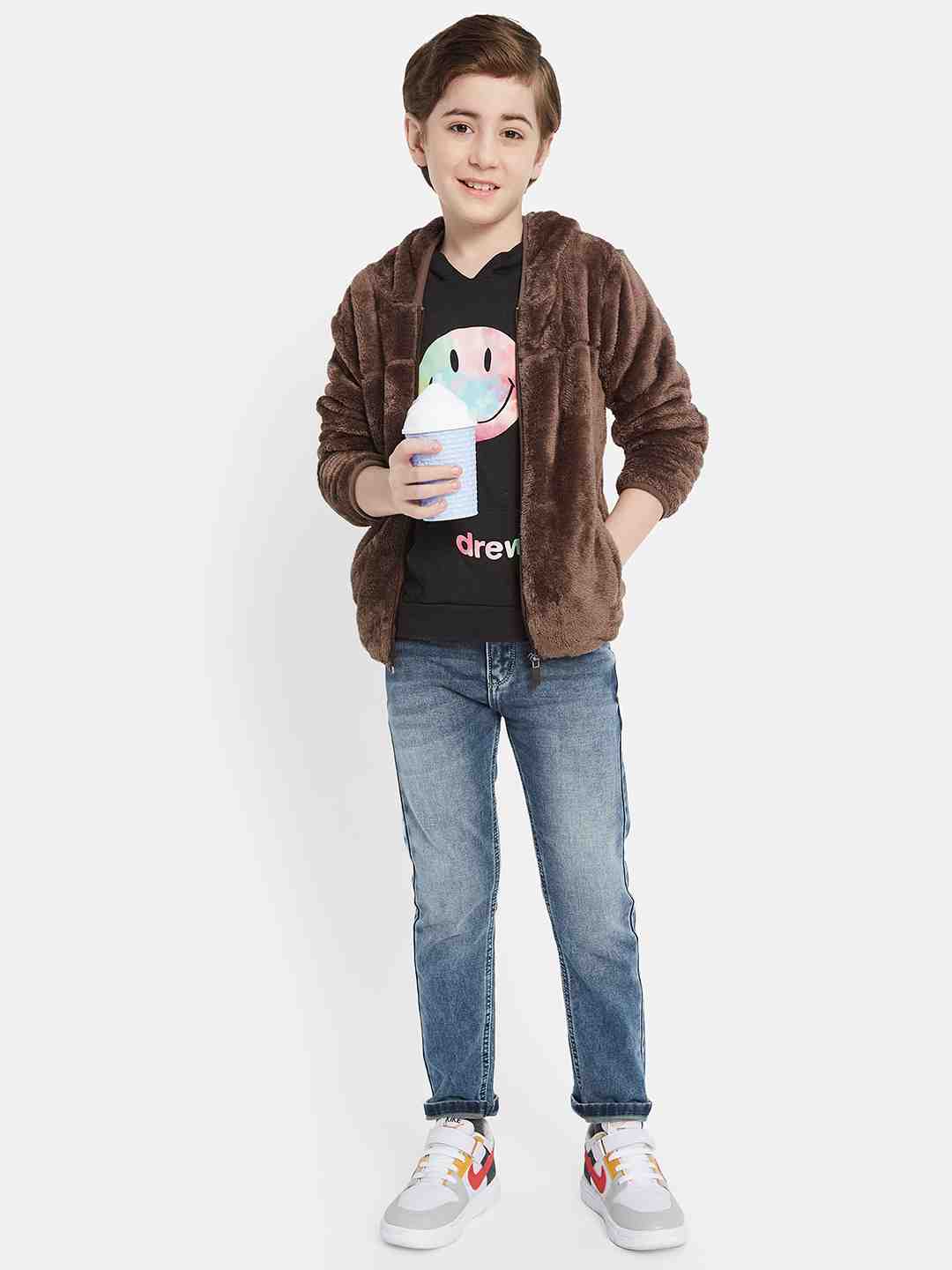 Octave Boys Self Design Hooded Fleece Sweatshirt