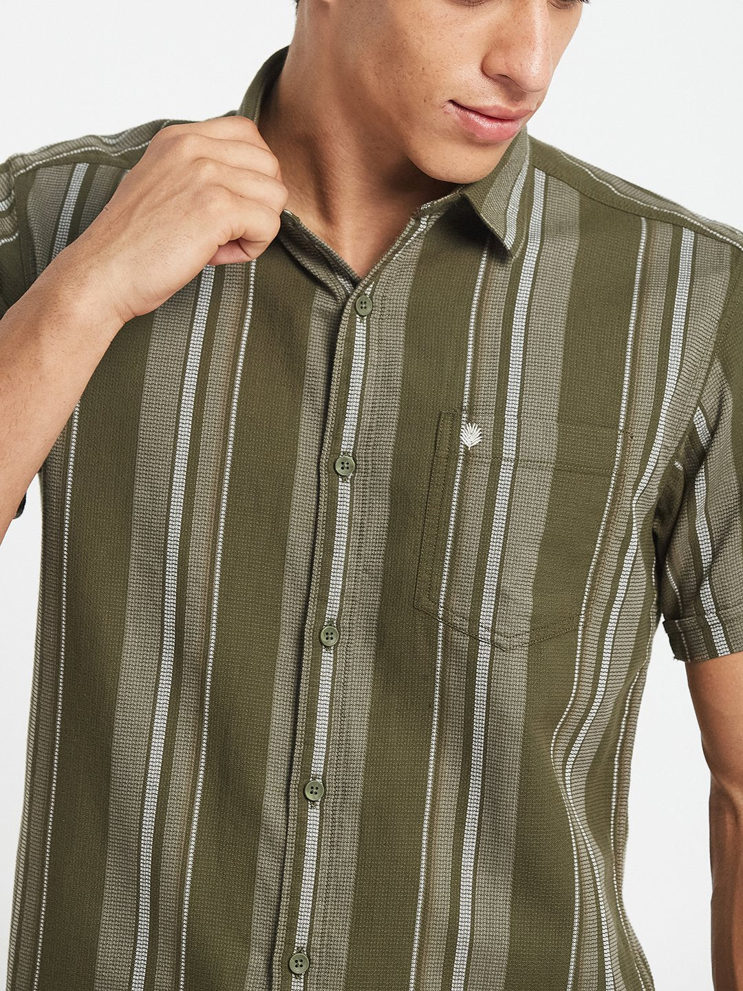 METTLE SS25 Striped Cotton Spread Collar Casual Shirt