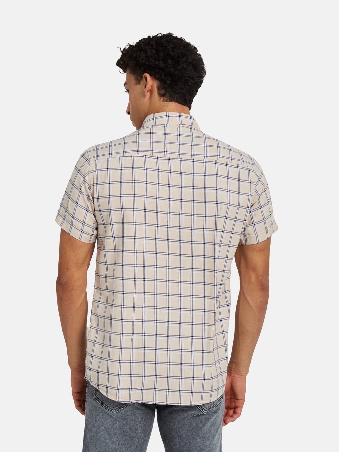 METTLE Checked Short Sleeves Spread Collar Cotton Opaque Regular Fit Casual Shirt