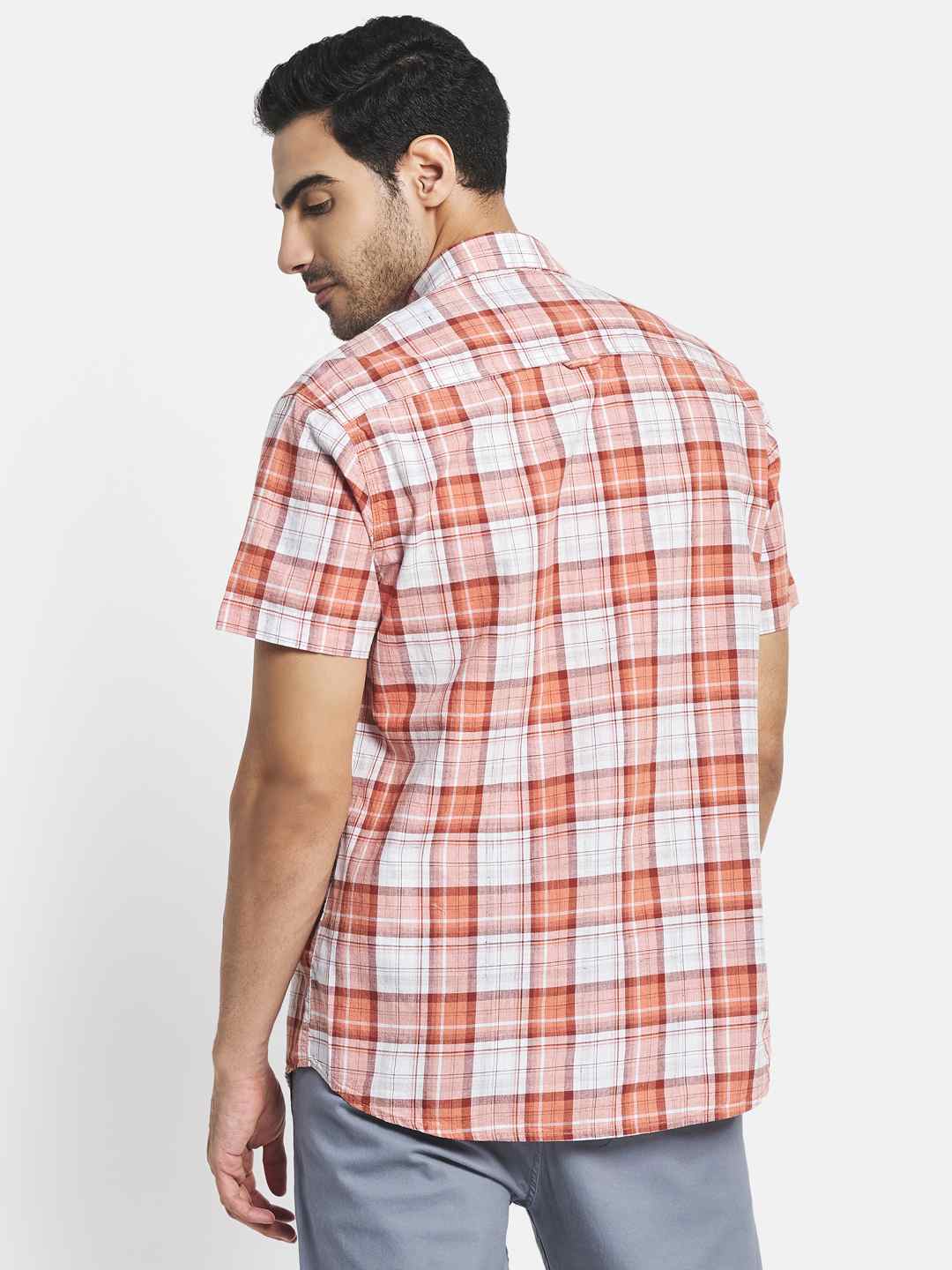 Men Orange Tartan Checks Checked Casual Shirt