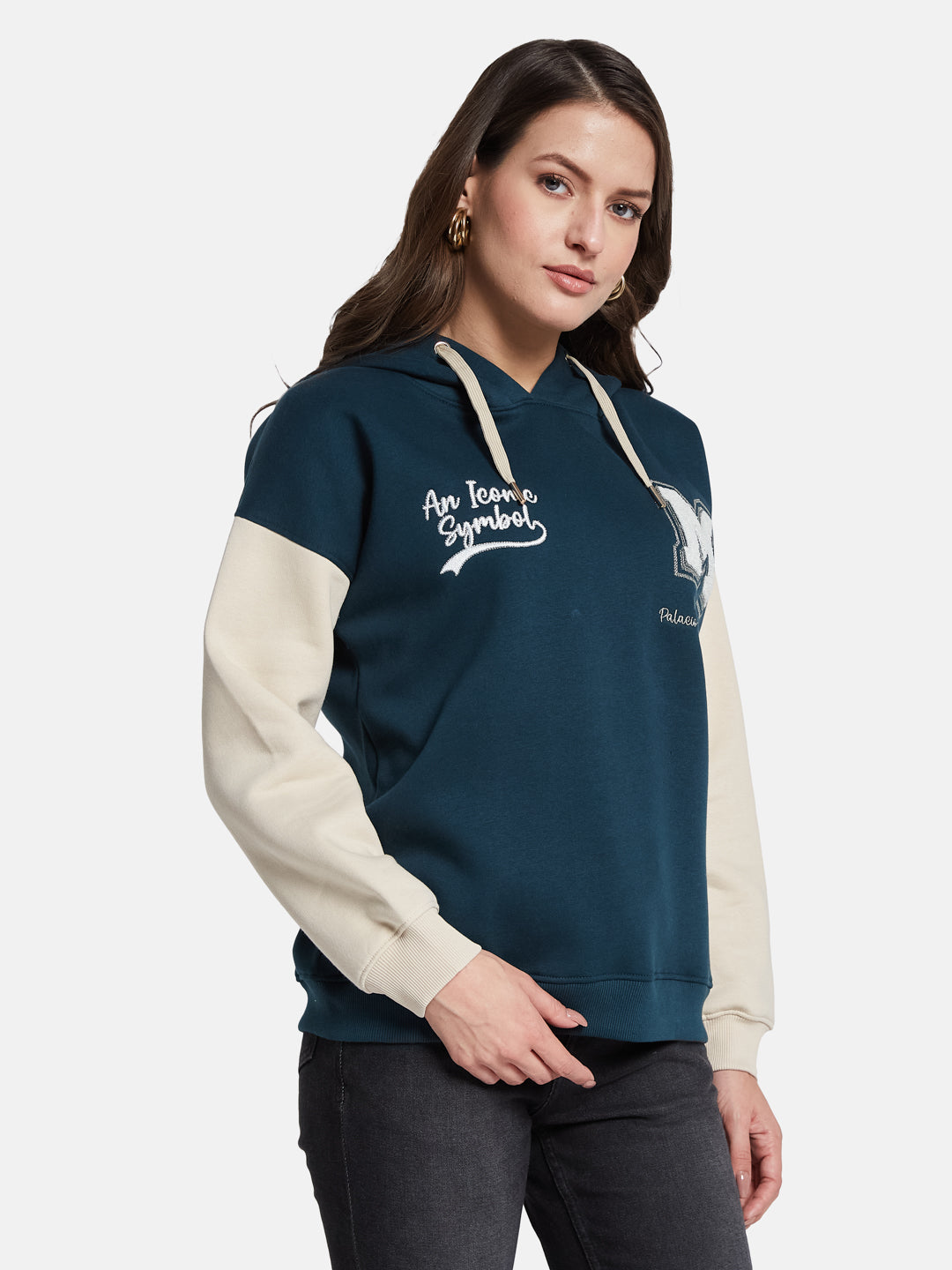METTLE Women Printed Hooded Sweatshirt