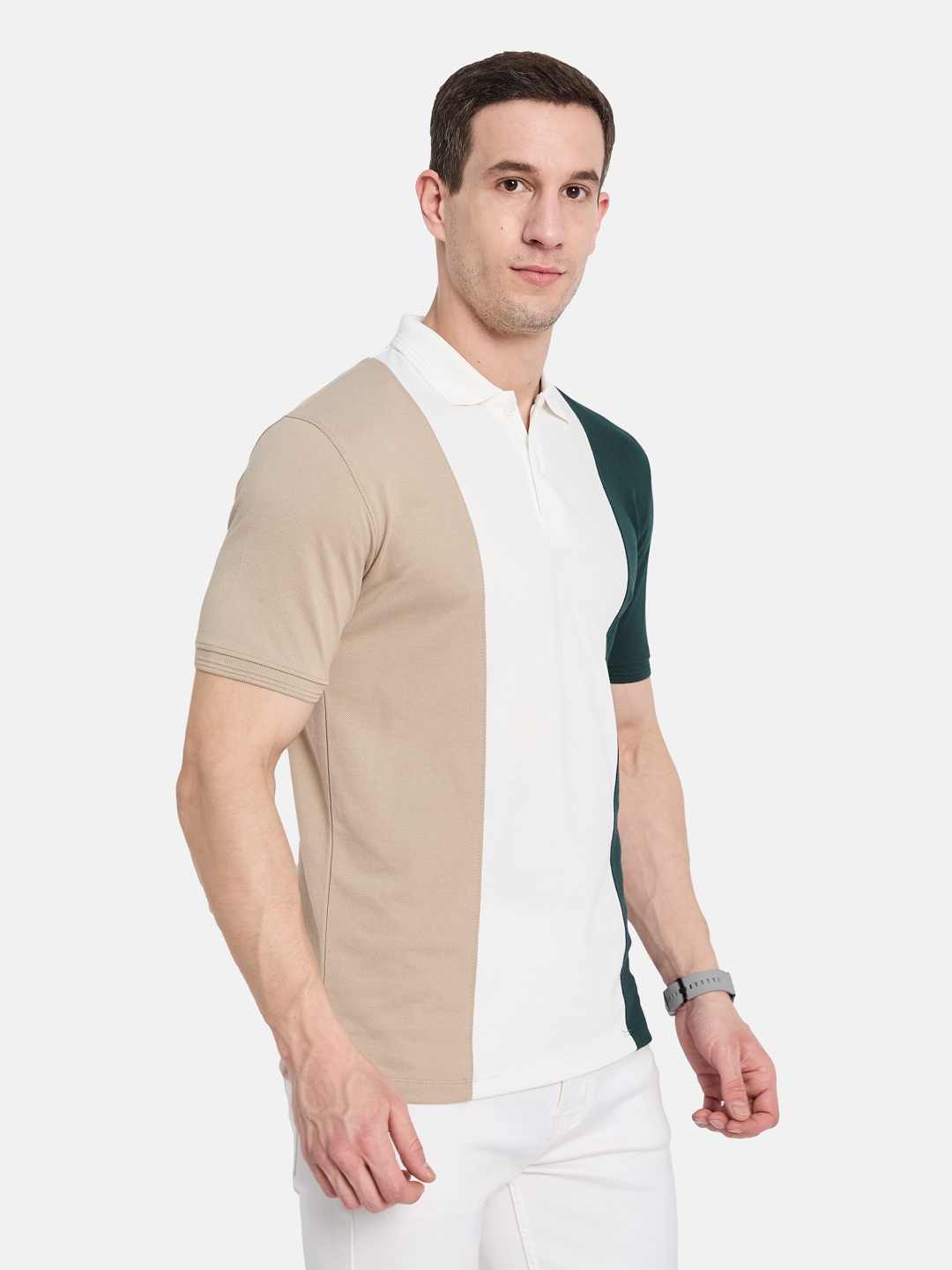 Octave Men Colourblocked Polo Collar T-shirt