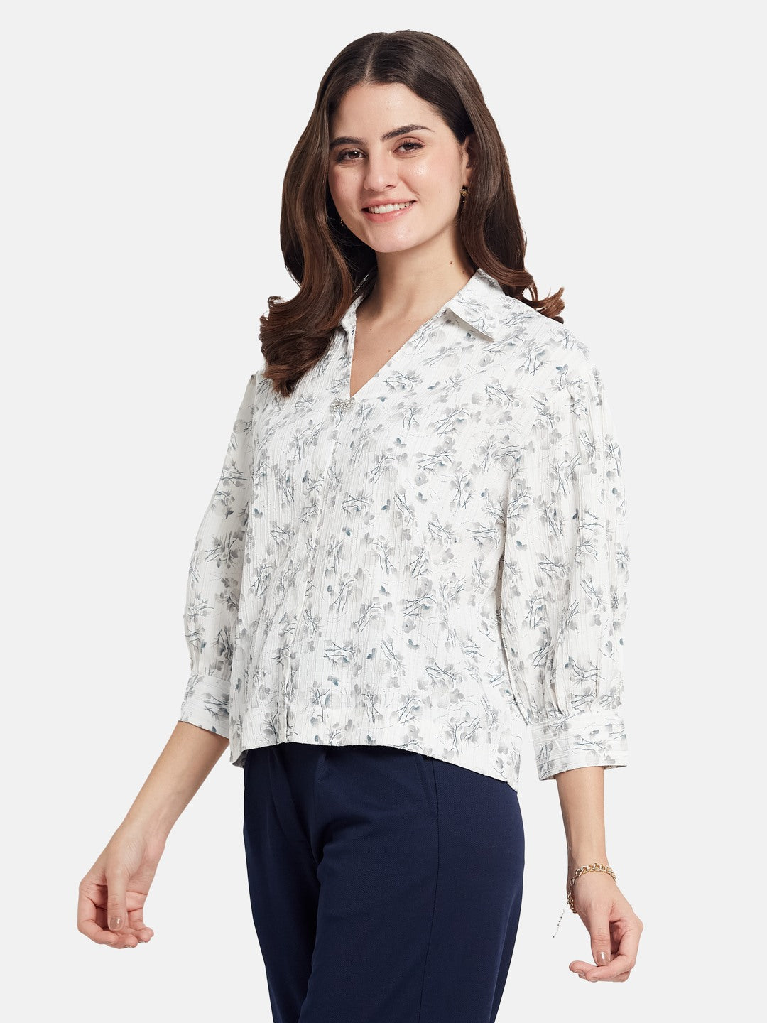 METTLE Women Floral Printed Cotton Shirt Style Top