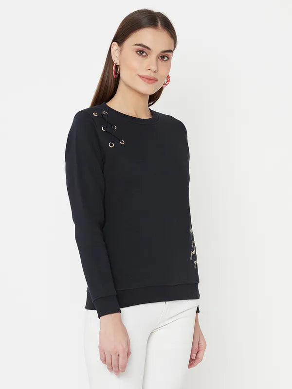 Mettle Women Navy Blue Sweatshirt