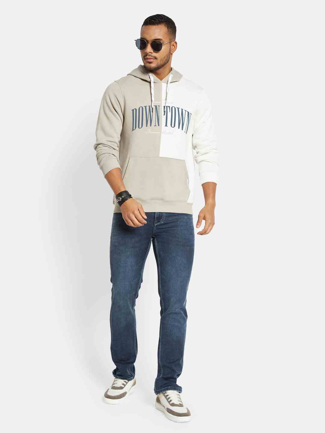 Octave Men Colourblocked Hooded Sweatshirt
