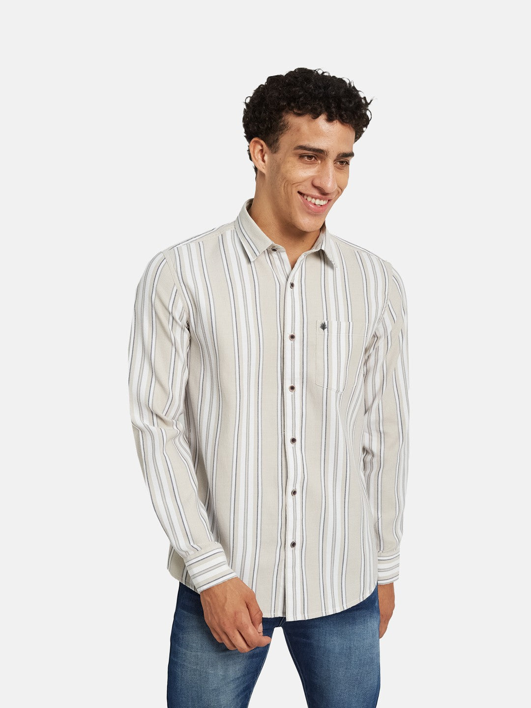 METTLE Men Vertical Striped Spread Collar Cotton Casual Shirt