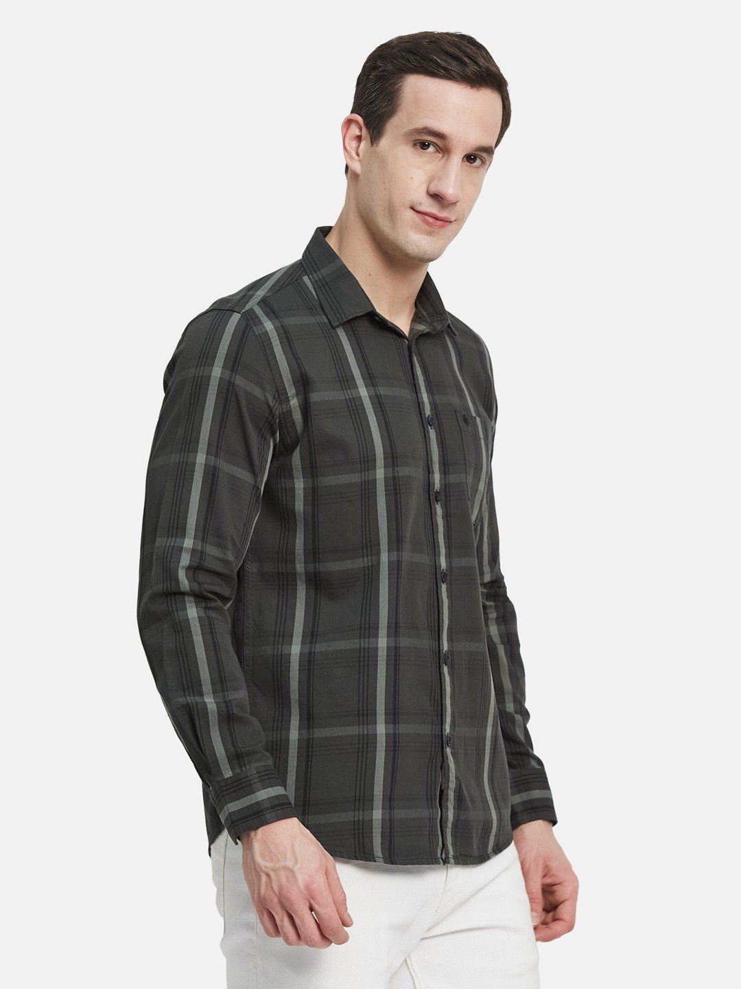 METTLE Men Spread Collar Tartan Checked Cotton Casual Shirt