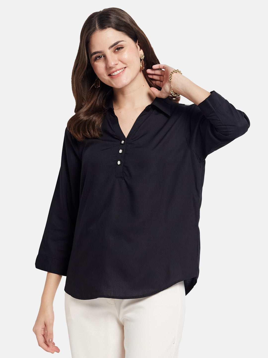 METTLE Women Shirt Collar Cotton Regular Top