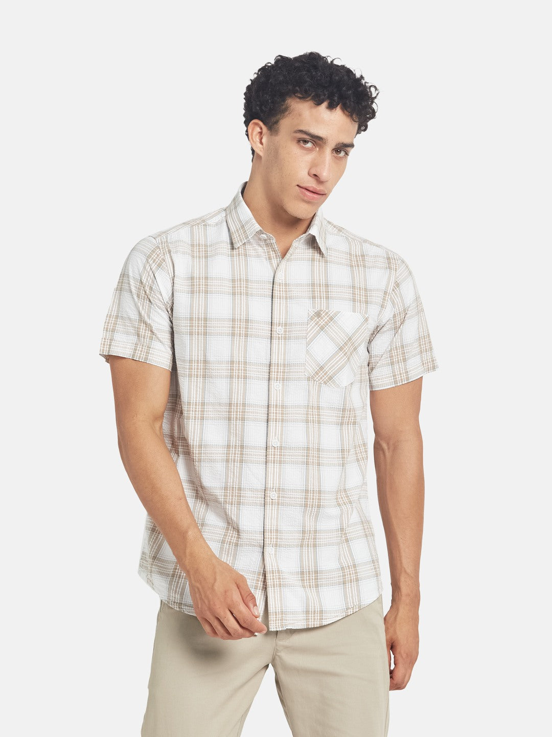 METTLE SS25 Checked Spread Collar Cotton Casual Shirt