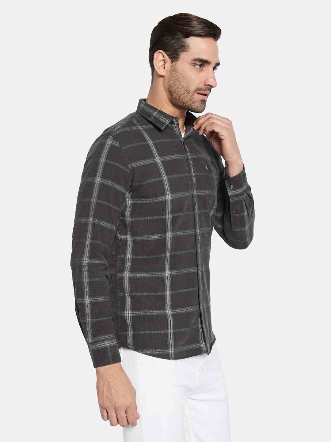 METTLE Men Spread Collar Checked Cotton Casual Shirt