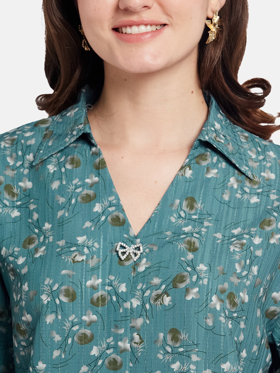 METTLE Women Floral Printed Shirt Collar Cotton Top