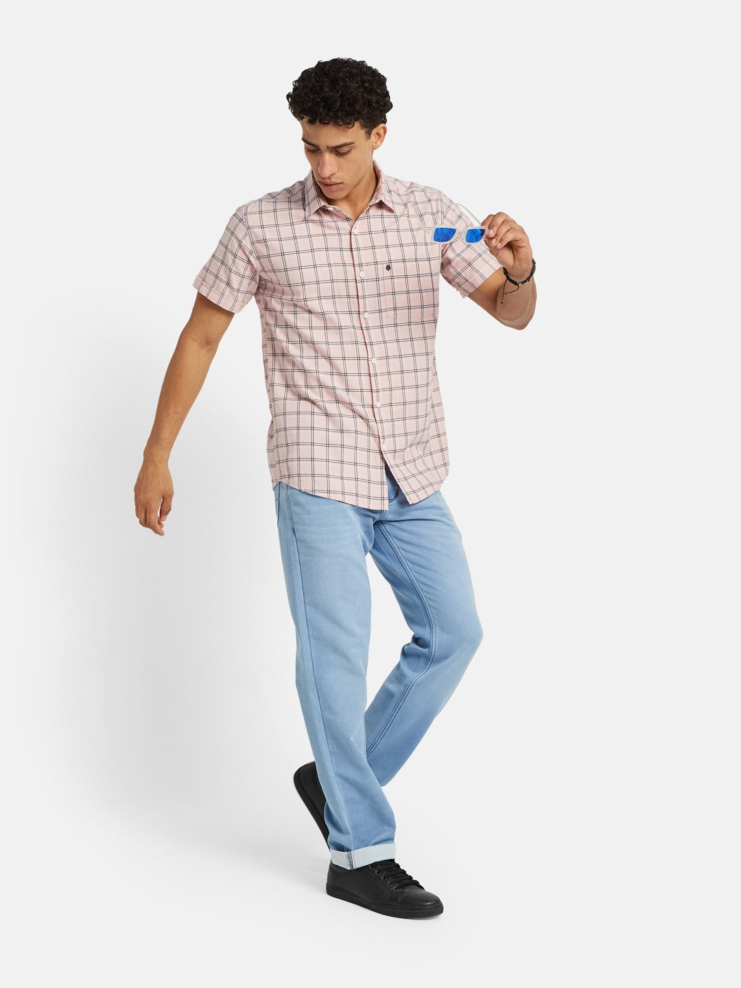 METTLE SS25 Checked Spread Collar Cotton Casual Shirt