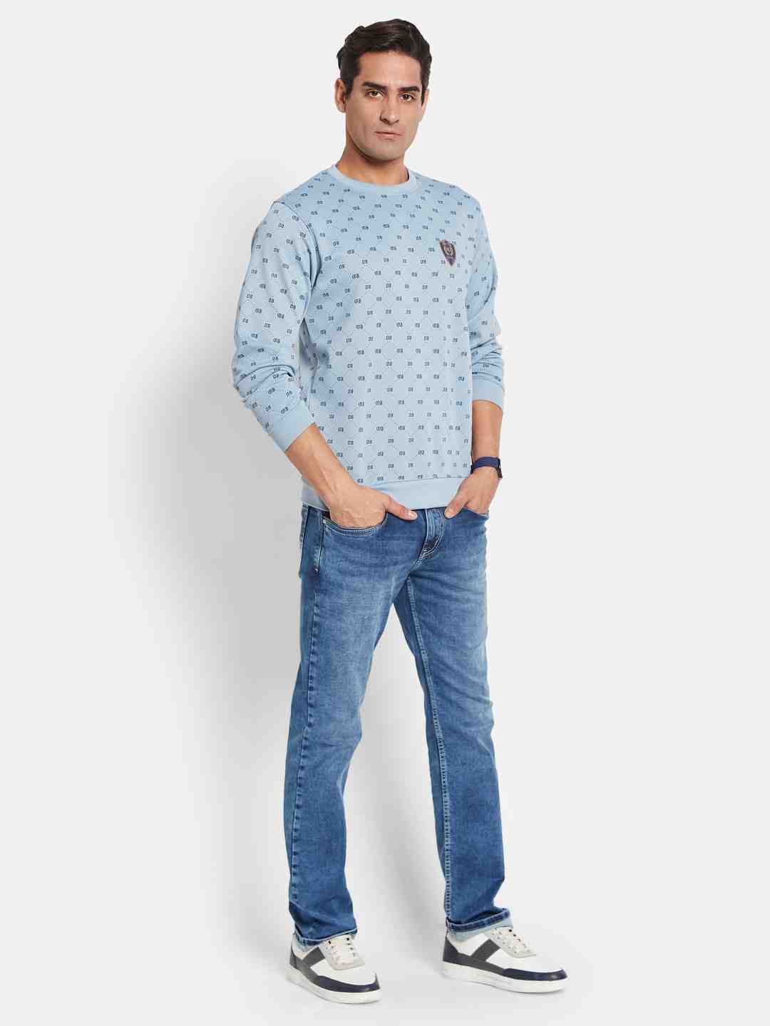 Octave Men Printed Round Neck Pullover Sweatshirt
