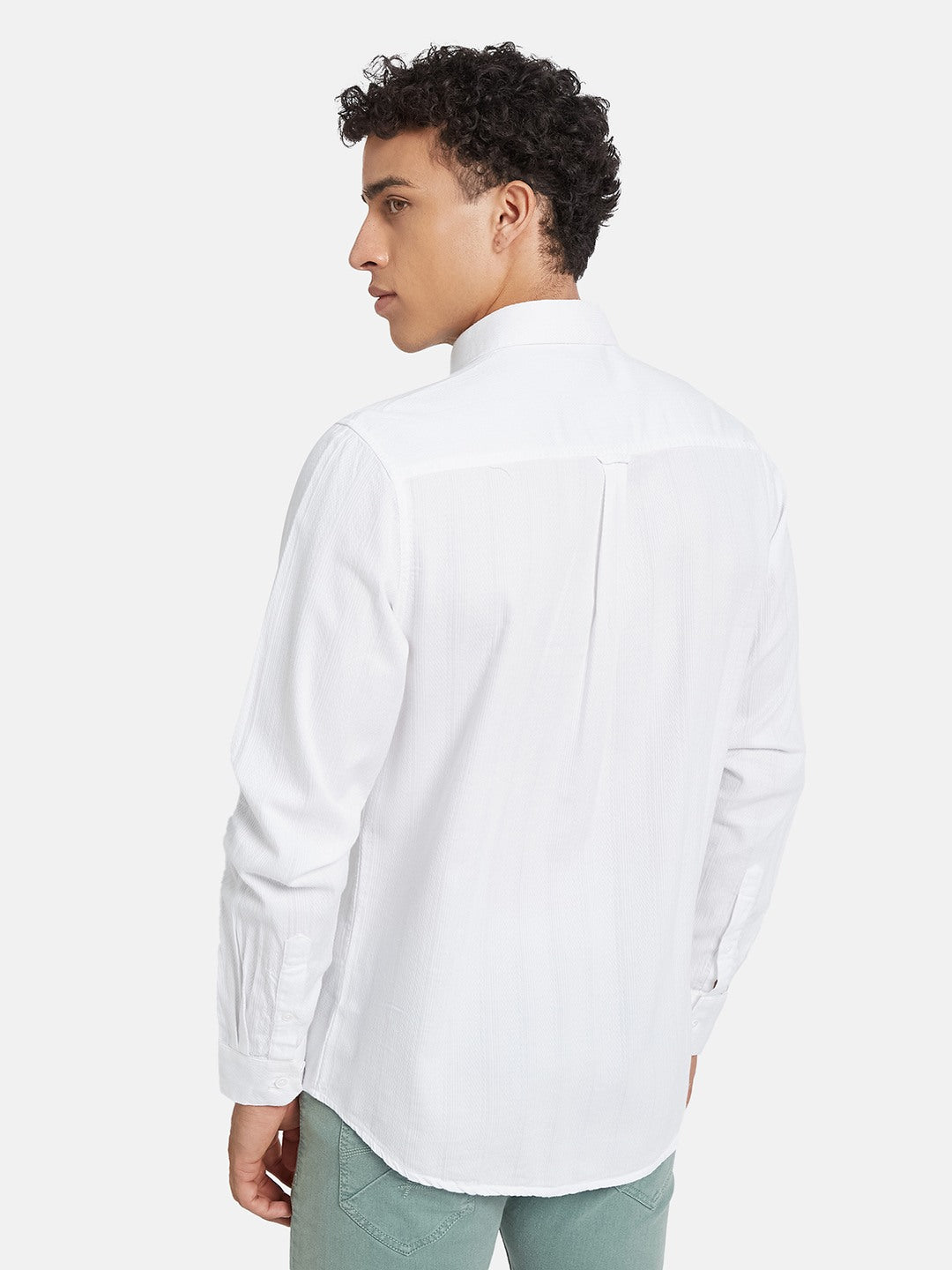 METTLE Men Textured Spread Collar Cotton Casual Shirt