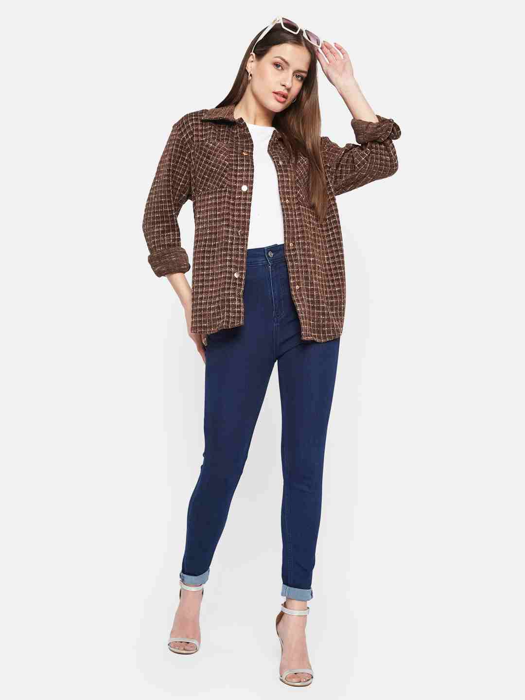 METTLE Women Spread Collar Checked Casual Shirt