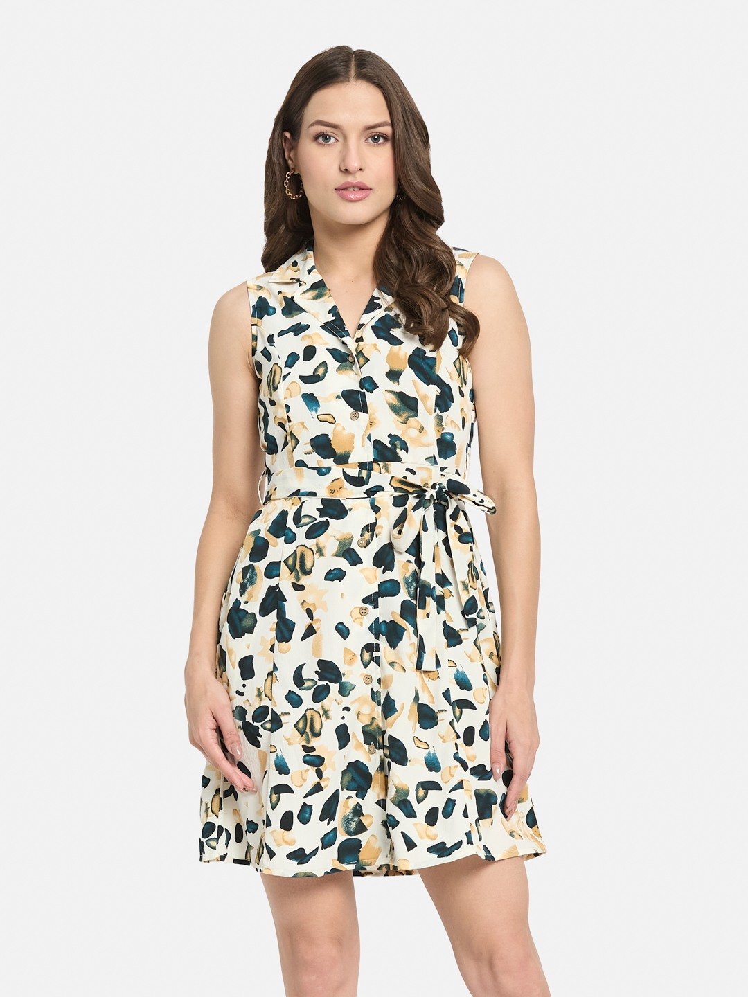 METTLE Women Abstract Printed Cotton Shirt Above Knee Dress