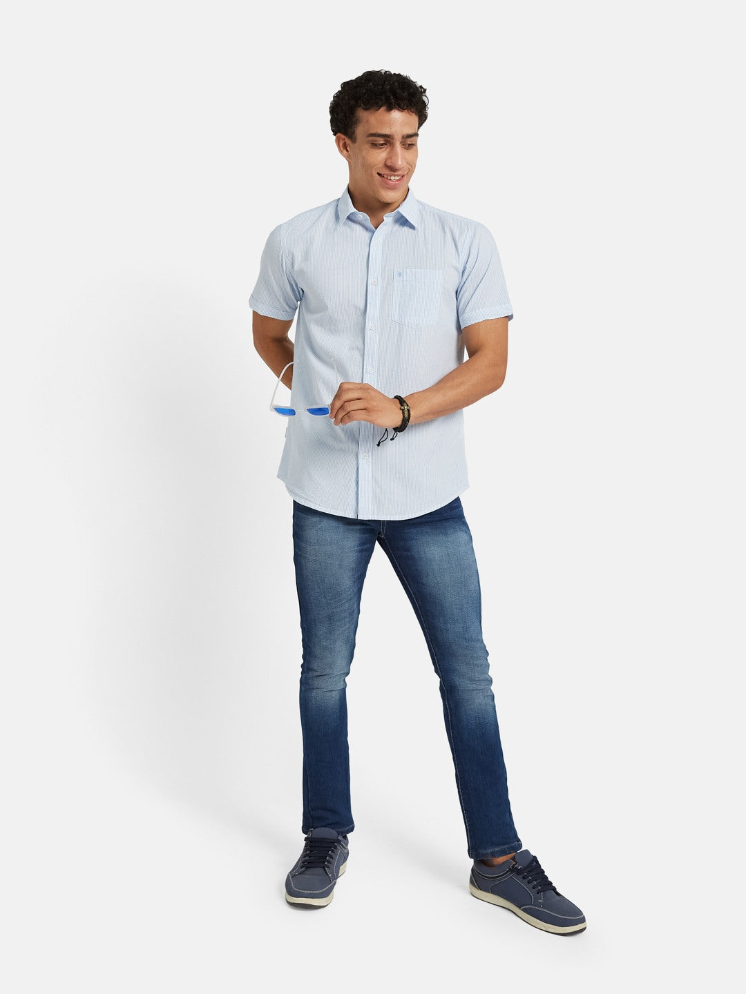 METTLE Multi Stripes Striped Spread Collar Cotton Shirt