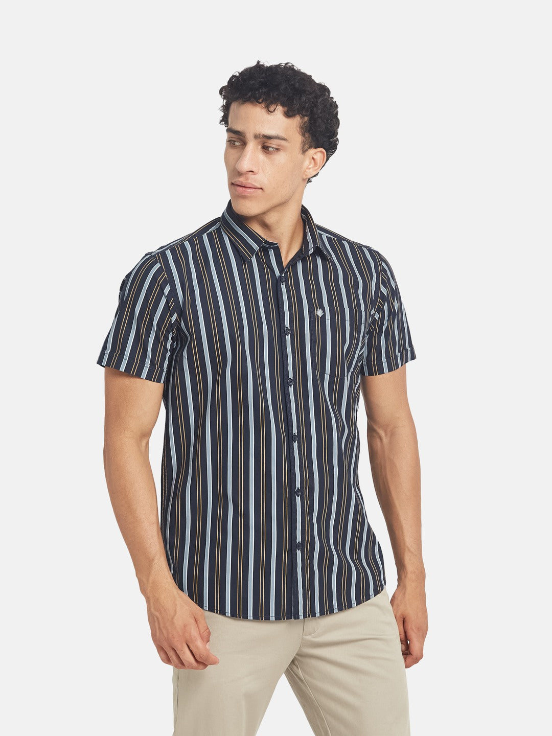 METTLE SS25 Vertical Striped Spread Collar Cotton Casual Shirt