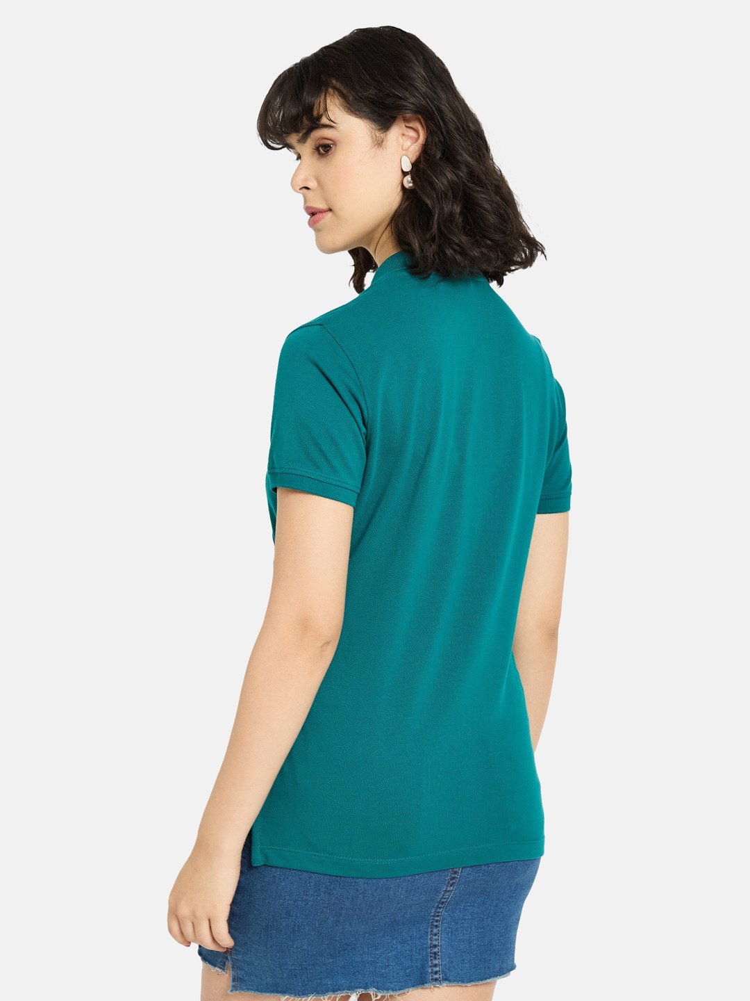 METTLE Women Solid Polo Collar Cotton T-shirt