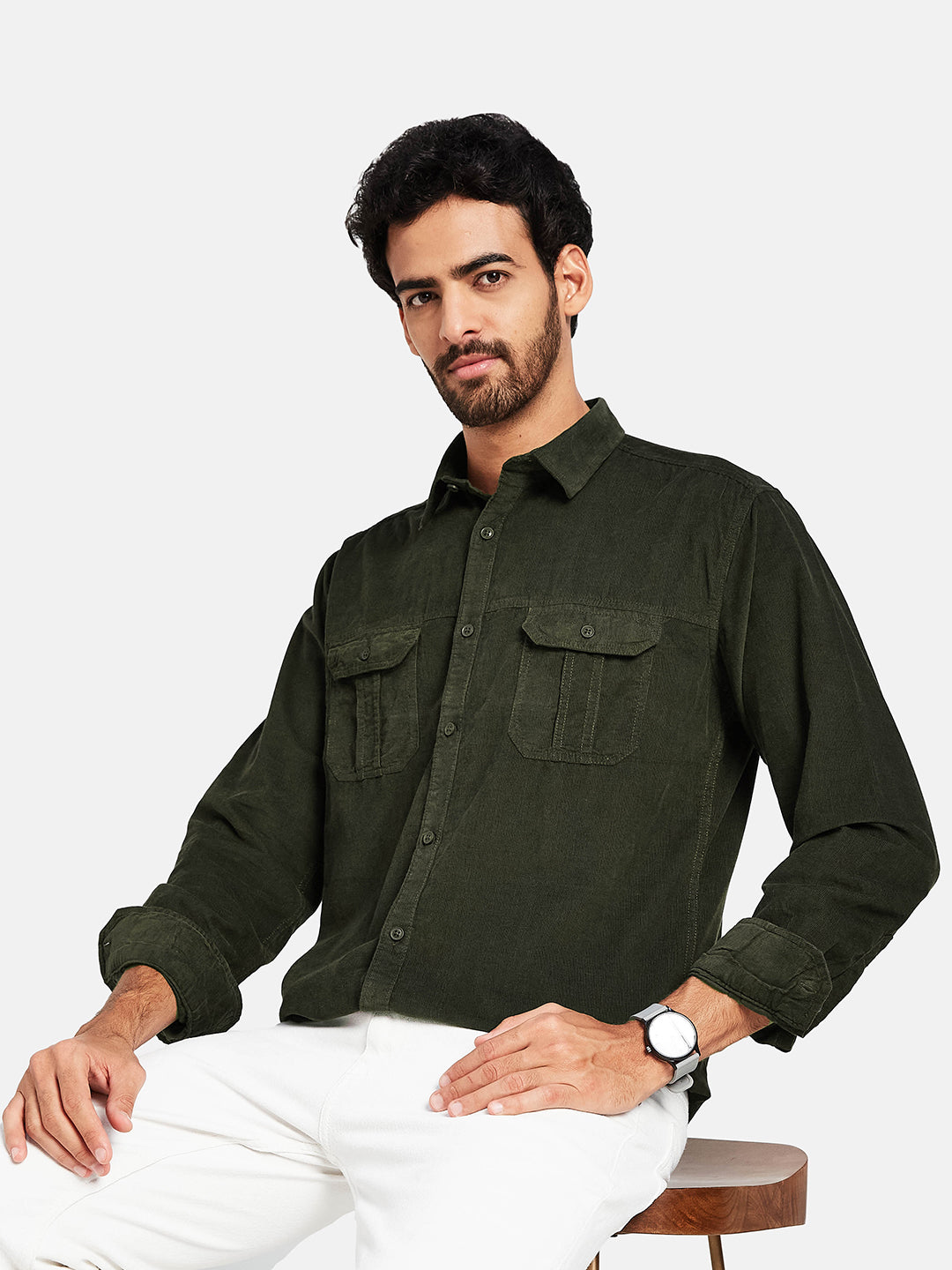 Mettle Spread Collar Cotton Casual Shirt