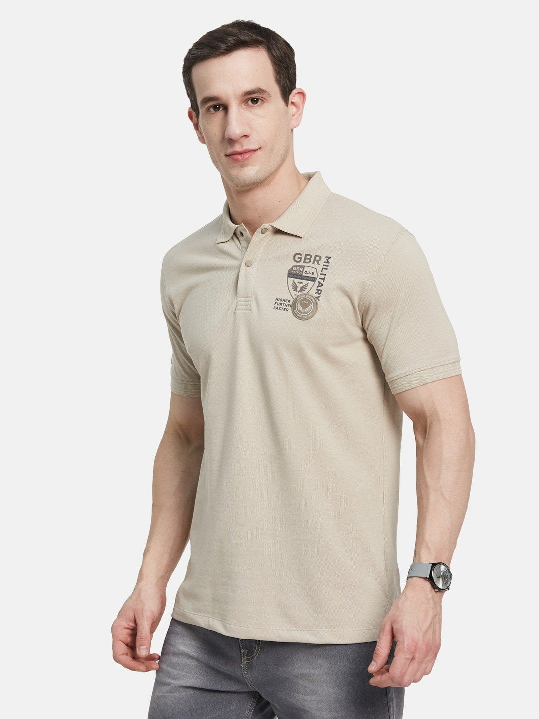 SOLID POLO NECK PIQUE MILLITARY APPLIQUED T-SHIRT