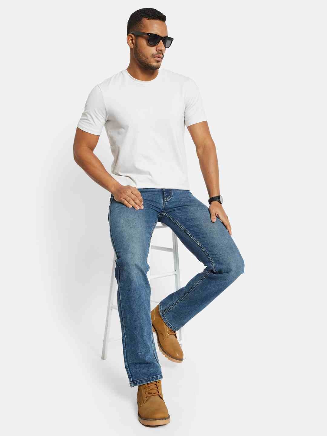 Octave Men Straight Fit Low Distress Light Fade Stretchable Jeans