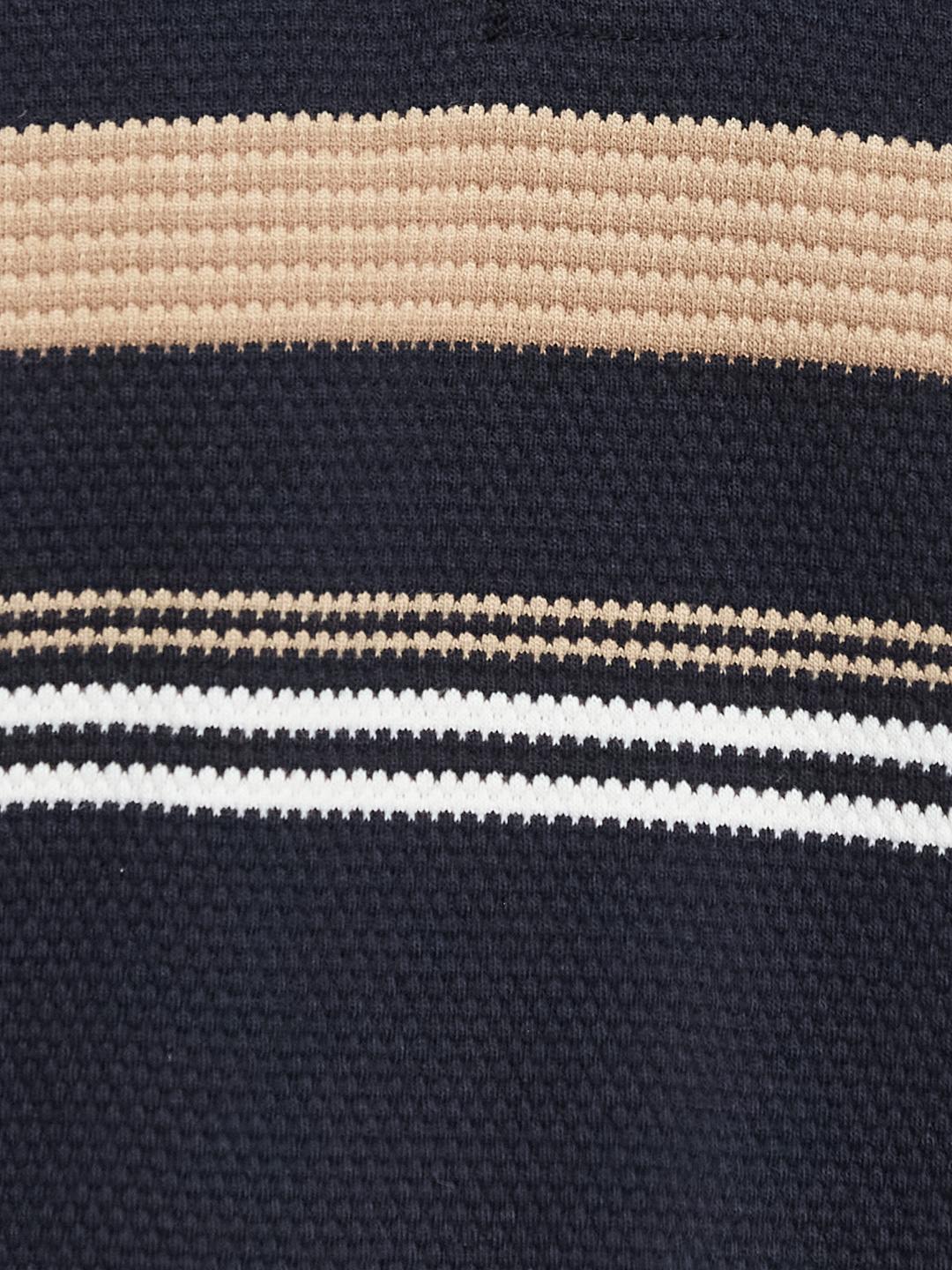 HORIZONTAL STRIPE POLO NECK POPCORN KNIT T-SHIRT