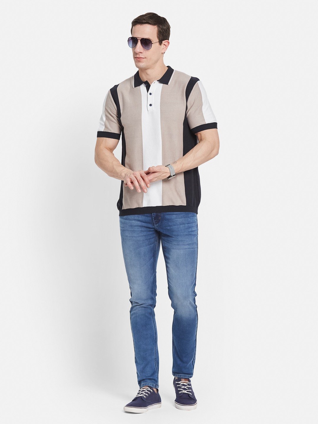 METTLE Men Colourblocked Polo Collar T-shirt