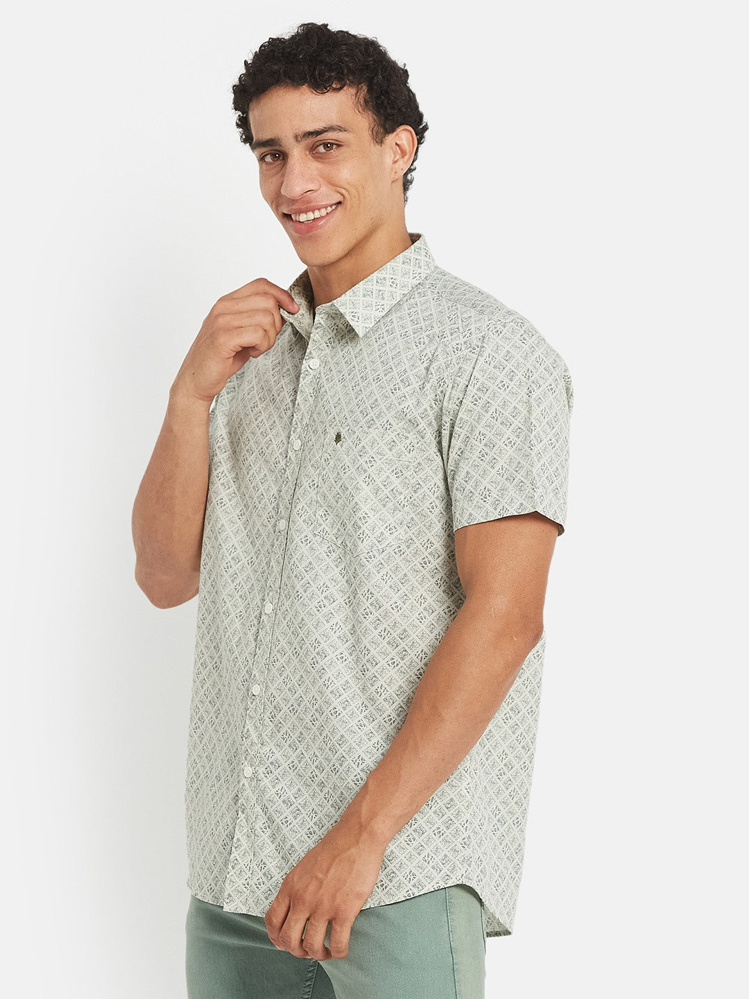 METTLE Men Graphic Printed Spread Collar Cotton Casual Shirt