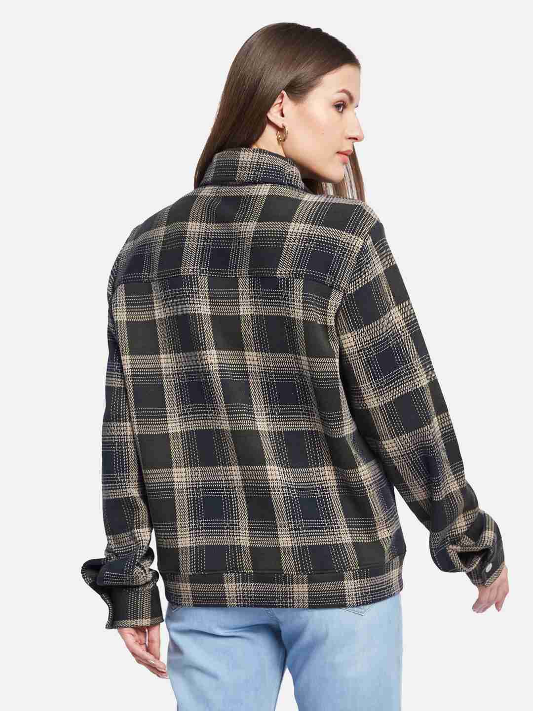 METTLE Women Spread Collar Checked Casual Shirt