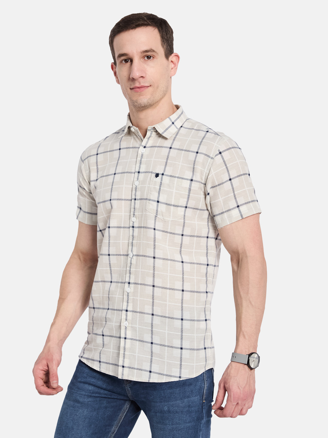 METTLE Men Opaque Checked Casual Shirt