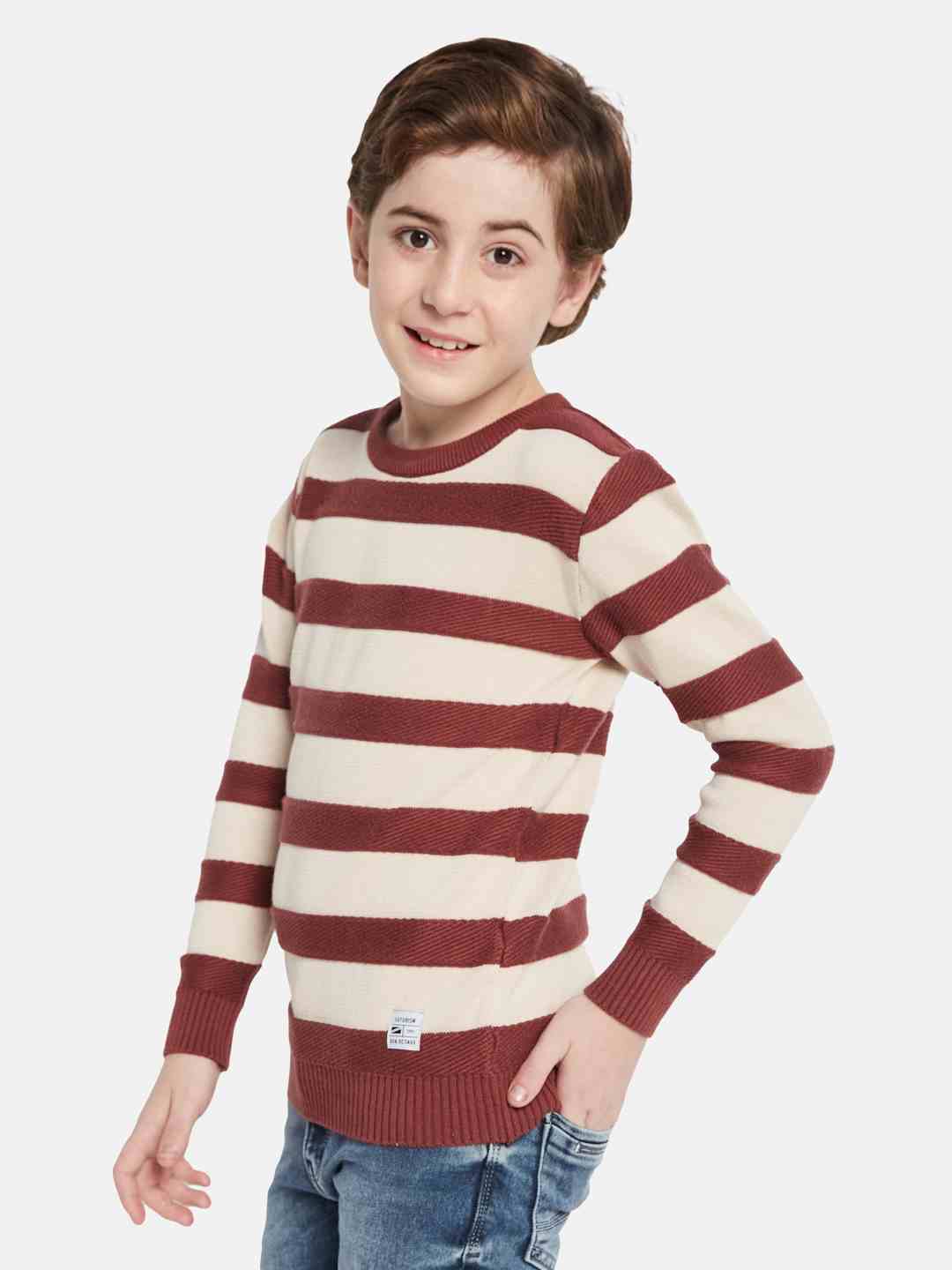 Octave Boys Striped Round Neck Cotton Pullover Sweater