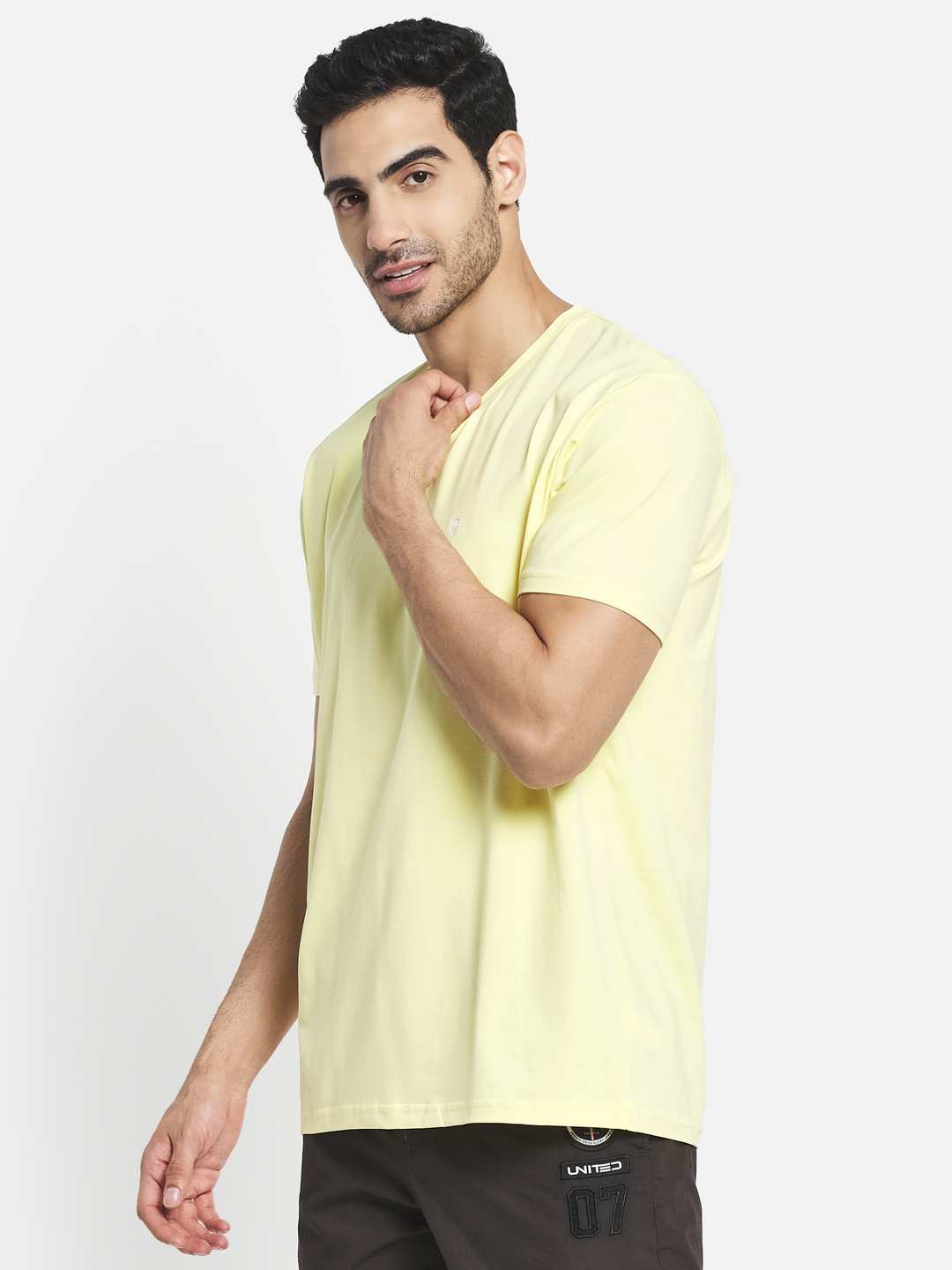 Octave Men Yellow  Transparent Yellow V-Neck Raw Edge T-Shirt