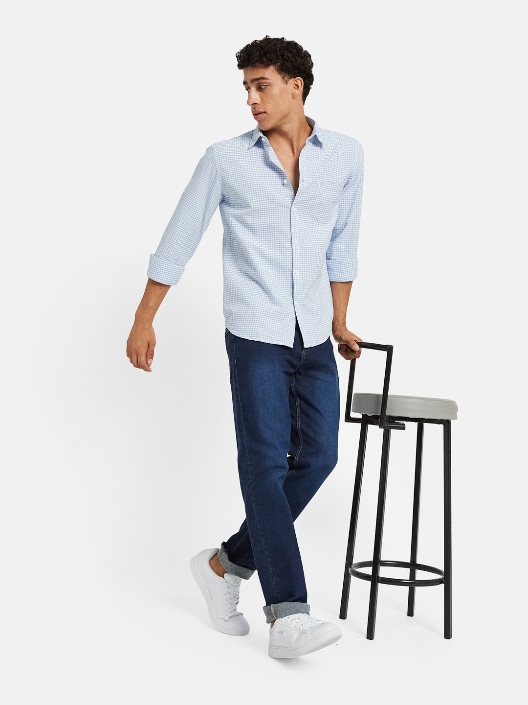 METTLE SS25 Checked Spread Collar Cotton Casual Shirt