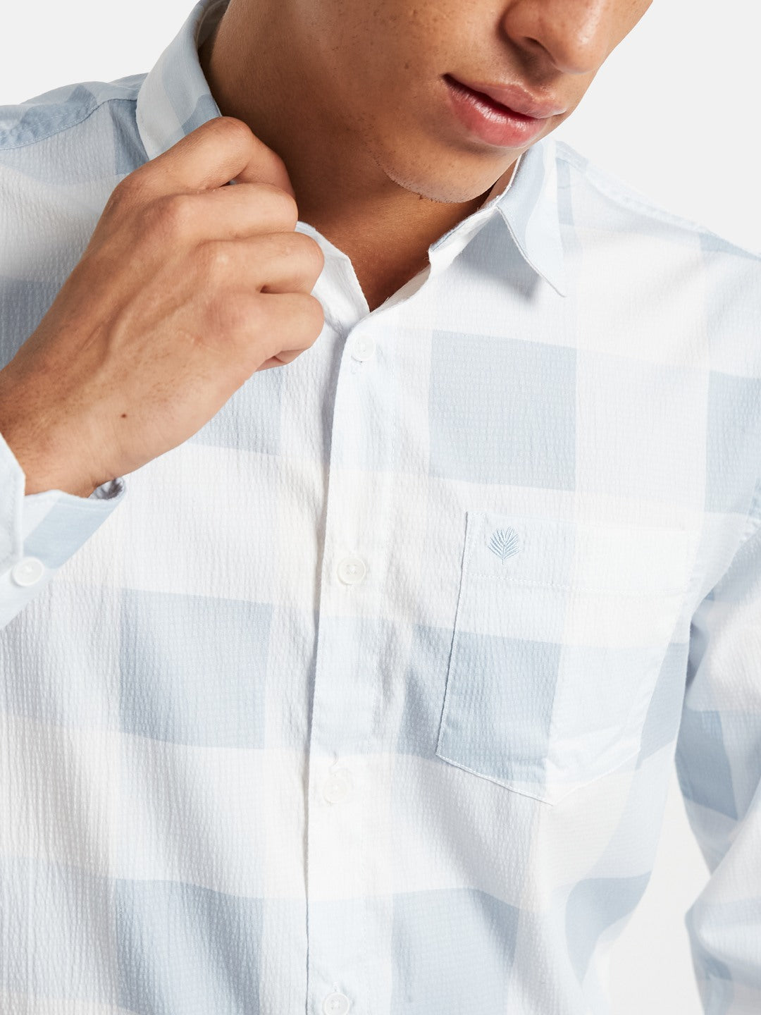 METTLE SS25 Checked Spread Collar Casual Cotton Shirt