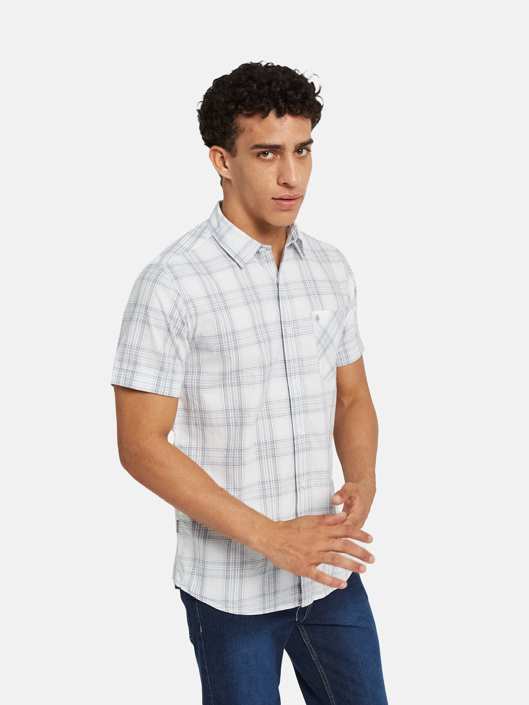 METTLE SS25 Checked Spread Collar Cotton Casual Shirt