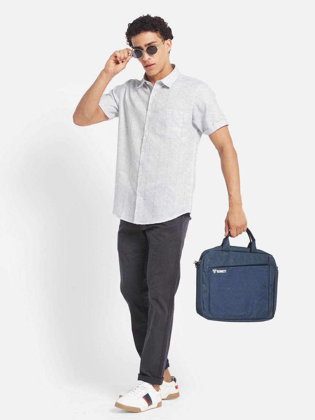 METTLE SS25 Geometric Printed Spread Collar Casual Cotton Shirt