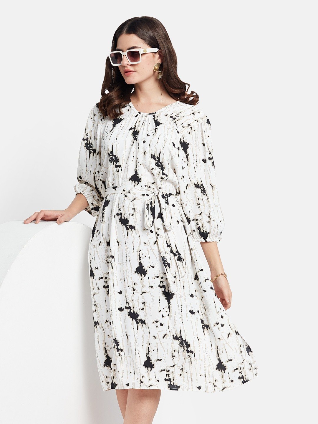 METTLE Women Print Fit & Flare Dress