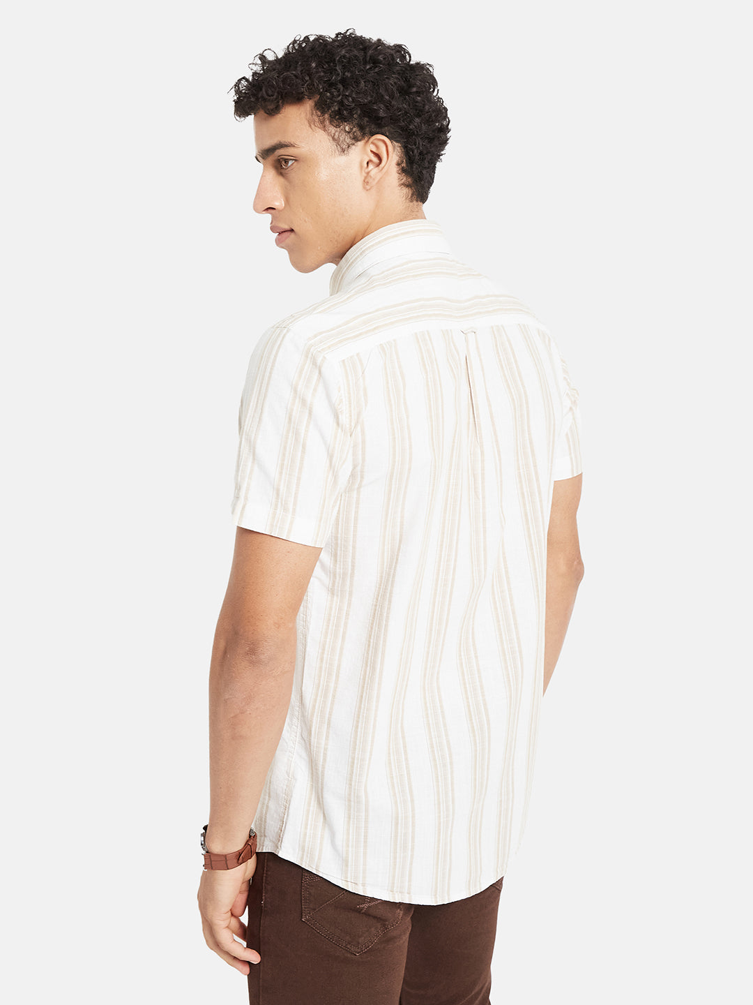 METTLE SS25 Vertical Striped Spread Collar Cotton Casual Shirt