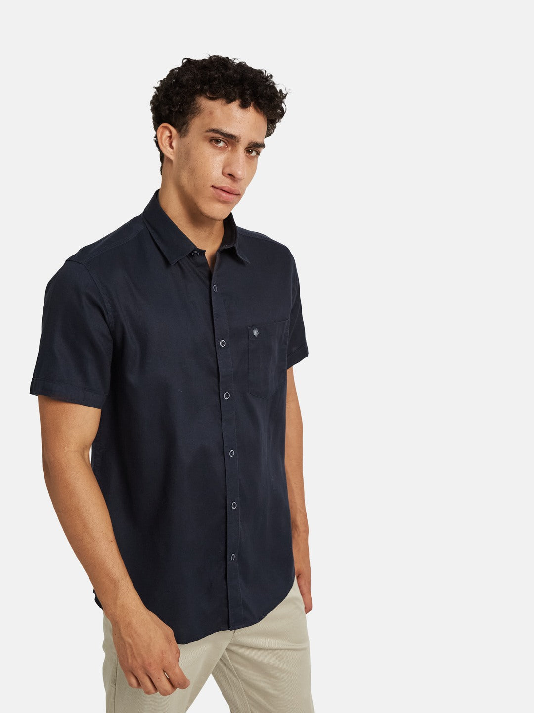 METTLE Spread Collar Cotton Short Sleeves Cotton Casual Shirt