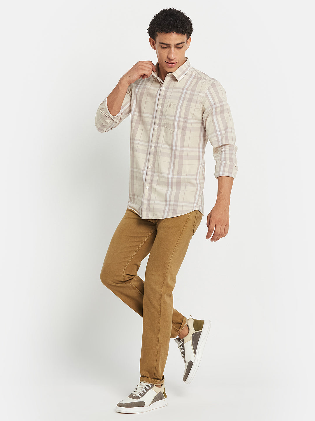 METTLE Men Checked Spread Collar Cotton Casual Shirt