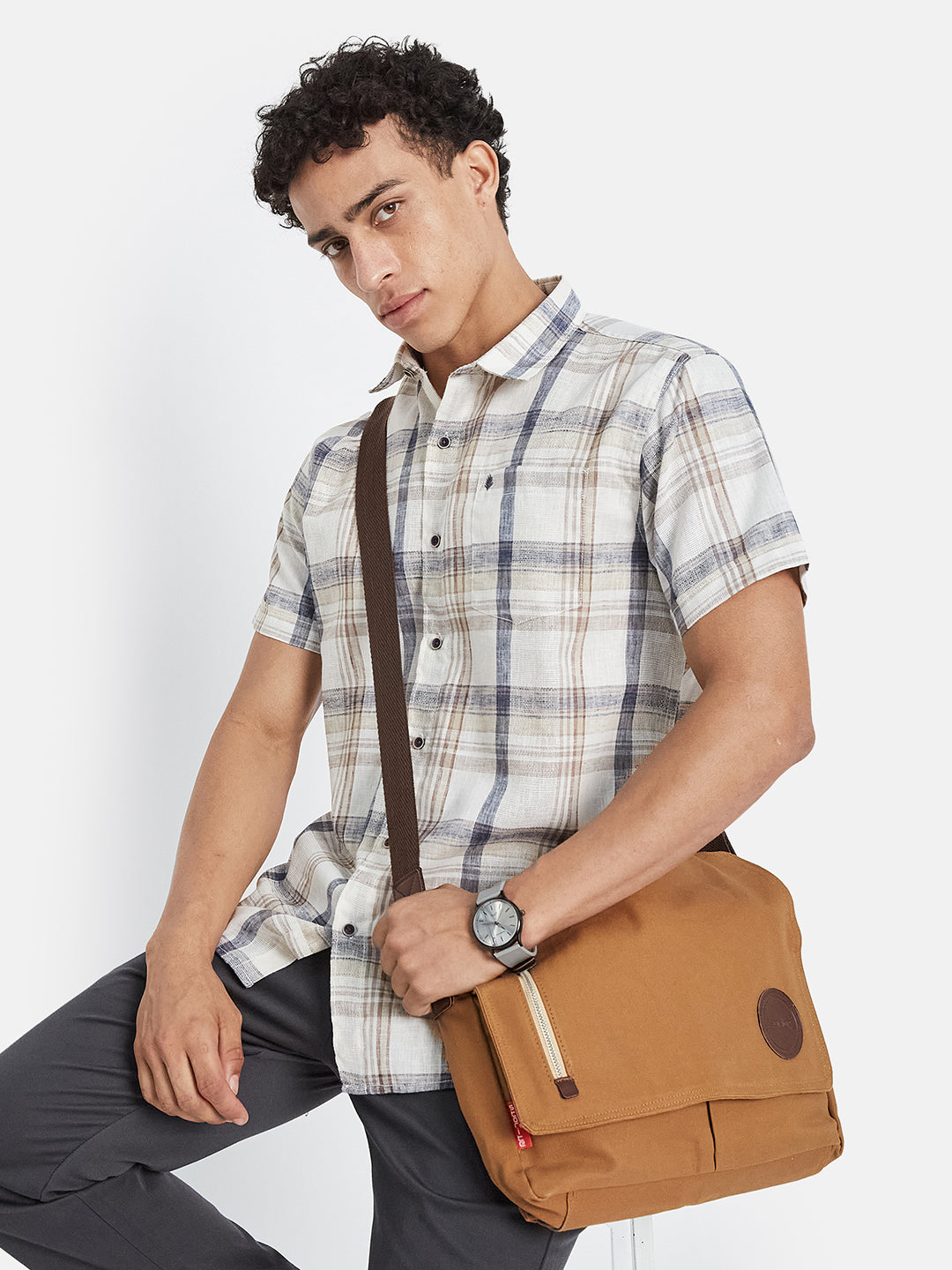 METTLE Men Tartan Checked Spread Collar Cotton Casual Shirt