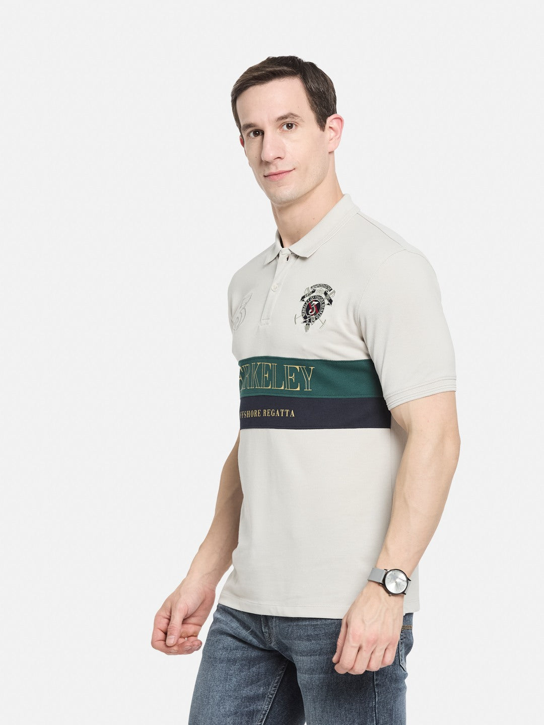 CUT N SEW POLO NECK EMBROIDED APPLIQUE PIQUE NECK T-SHIRT