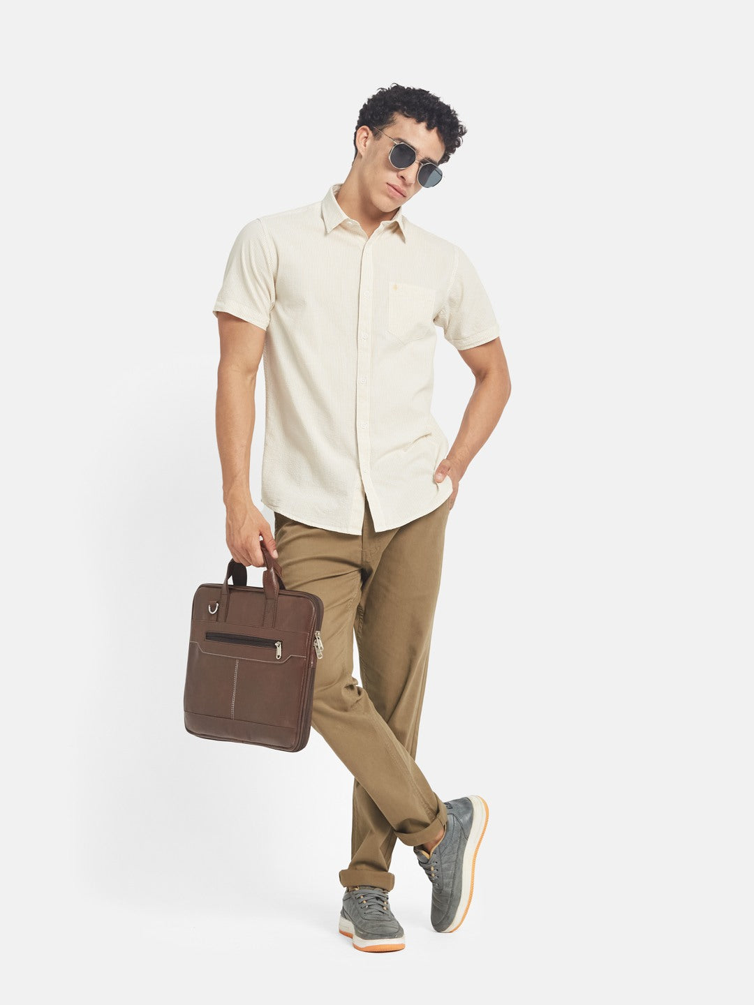 METTLE Striped Short Sleeves Cotton Casual Shirt