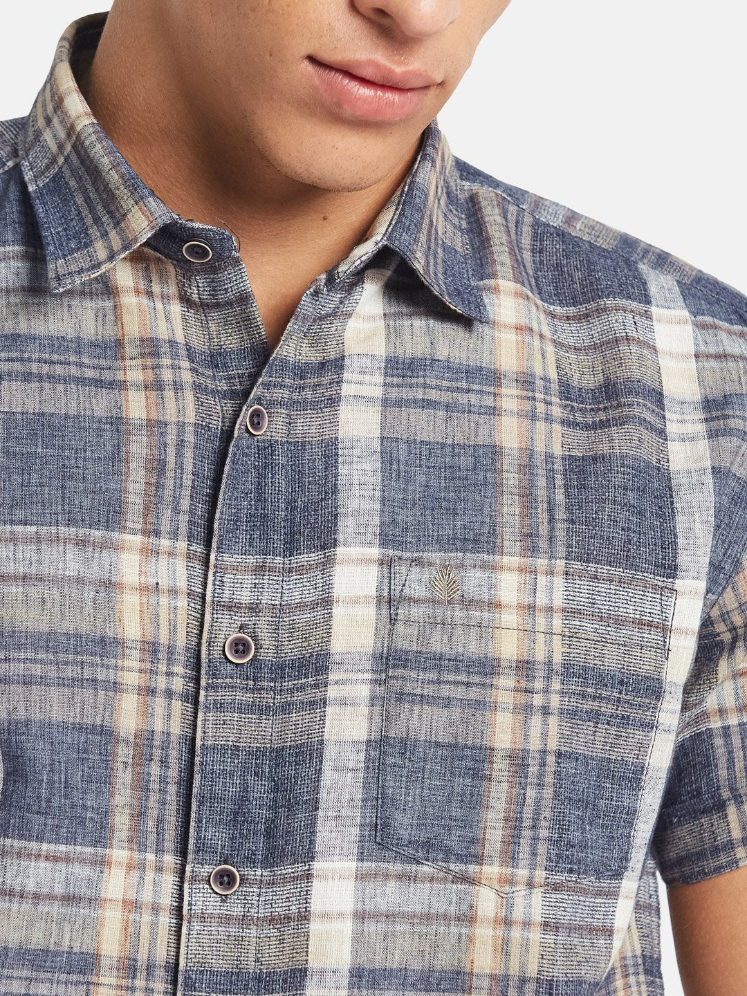 METTLE SS25 Checked Spread Collar Cotton Casual Shirt